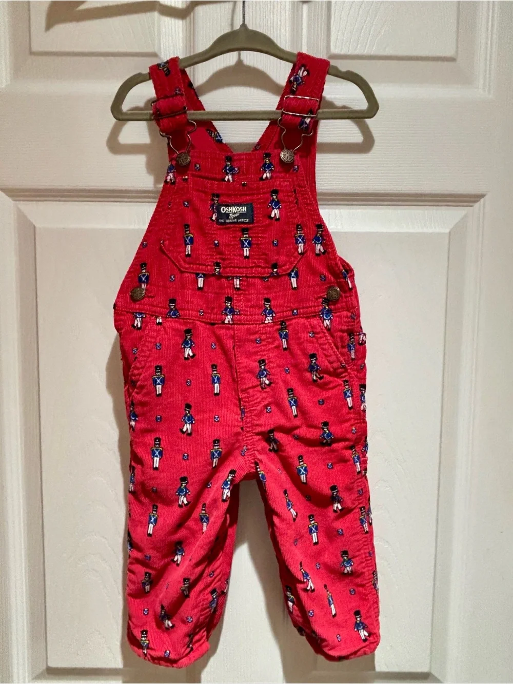 Oshkosh B'gosh holiday red corduroy toy soldier overalls